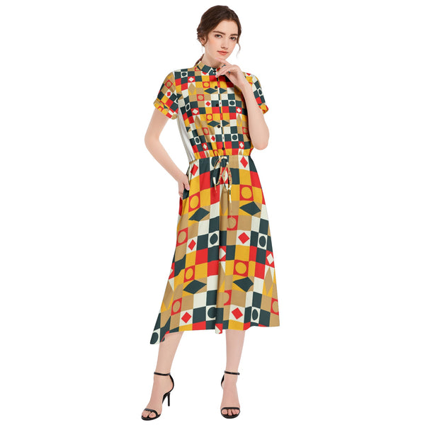 Drawstring Waist A-line Flared Midi Dress - Objet D'Art