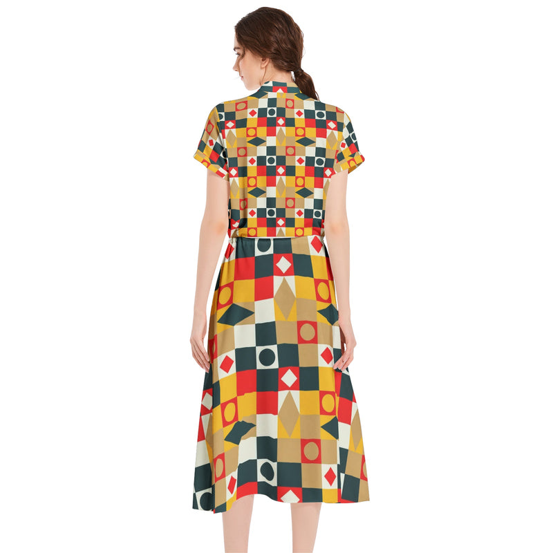 Drawstring Waist A-line Flared Midi Dress - Objet D'Art