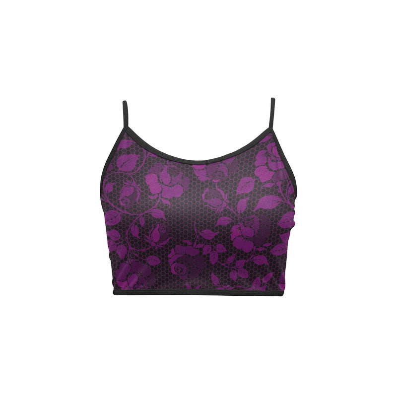 purple rose print 4 Women's Spaghetti Strap Crop Top (Model T67) - Objet D'Art
