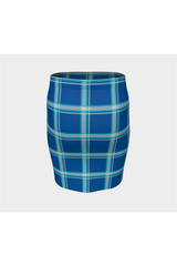 Tranquil Blue Plaid Fitted Skirt - Objet D'Art