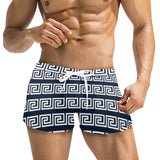 white on blue greek key print Men's Swim Trunks with Zipper Pocket (Model L71) - Objet D'Art