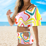 colored splat print 2 Women's Ruffle Off Shoulder Bikini Swimsuit (Model S45) - Objet D'Art
