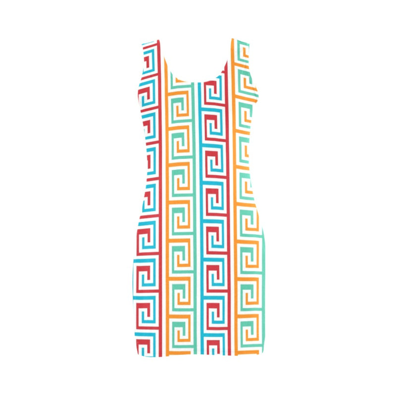 multi colored greek key print Medea Vest Dress (Model D06) - Objet D'Art