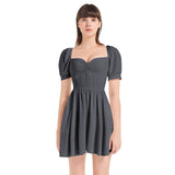 Arctic Nights Puff Sleeve Sweetheart Neck Short Dress - Objet D'Art
