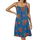 raspberry on blue Drawstring Neck Sleeveless Dress (Model D68)