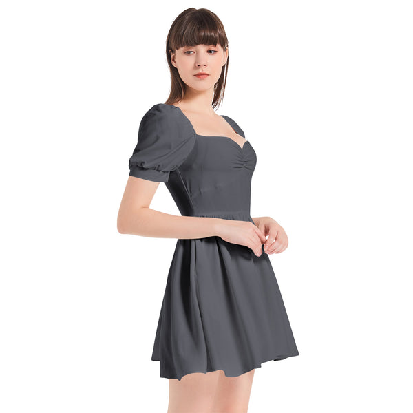 Arctic Nights Puff Sleeve Sweetheart Neck Short Dress - Objet D'Art