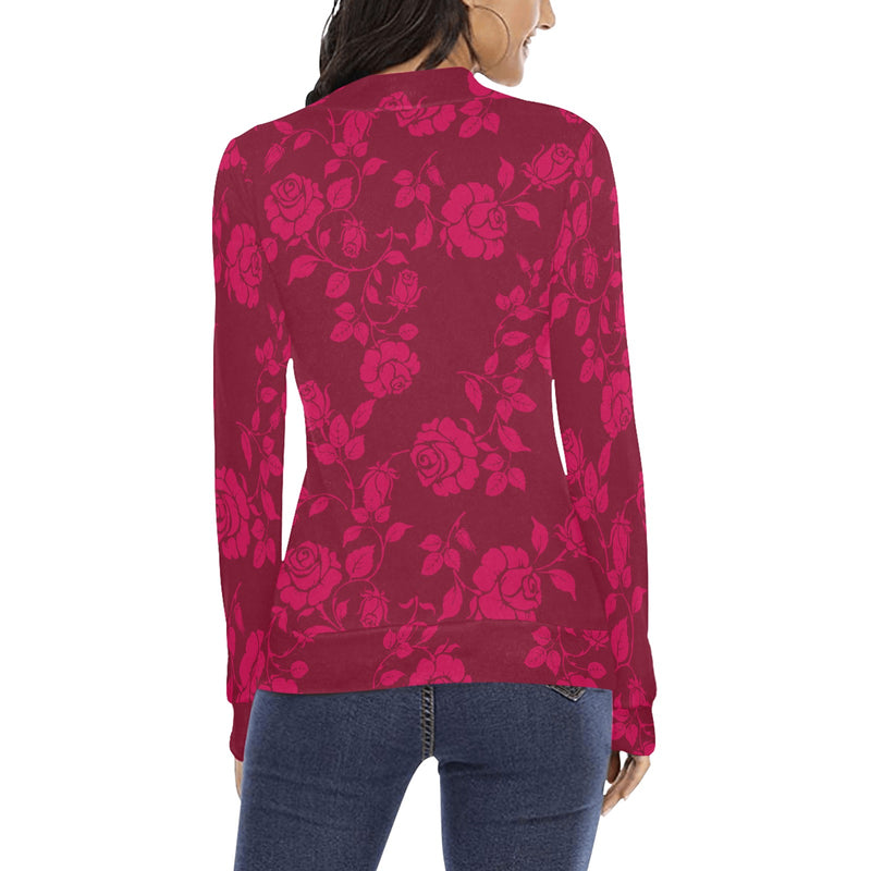 FB Roses in shades of burgundy print Women's All Over Print Mock Neck Sweatshirt (Model H43) - Objet D'Art