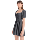 Arctic Nights Puff Sleeve Sweetheart Neck Short Dress - Objet D'Art