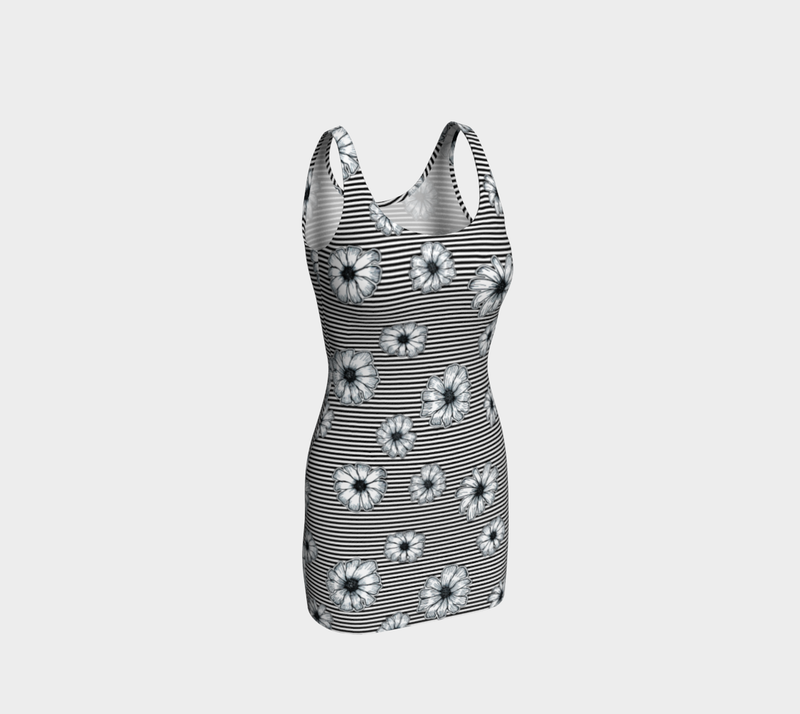 Floral Striped Bodycon Dress - Objet D'Art