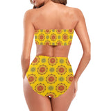 mandala gold print 3 Chest Wrap Bikini Swimsuit (Model S36) - Objet D'Art
