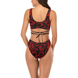 red and black scroll print Cross String Bikini Set (Model S29) - Objet D'Art