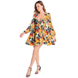 Lantern Sleeve Deep V-Neck Short Dress - Objet D'Art