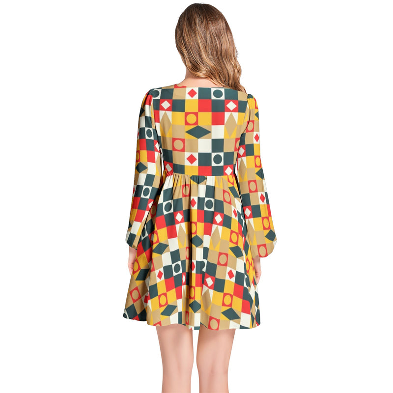 Lantern Sleeve Deep V-Neck Short Dress - Objet D'Art