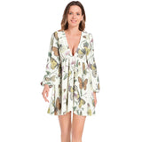 Kaleidoscope Lantern Sleeve Deep V-Neck Short Dress - Objet D'Art