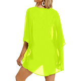 neon green print 2 Women's Kimono Chiffon Cover Up (Model H51) - Objet D'Art