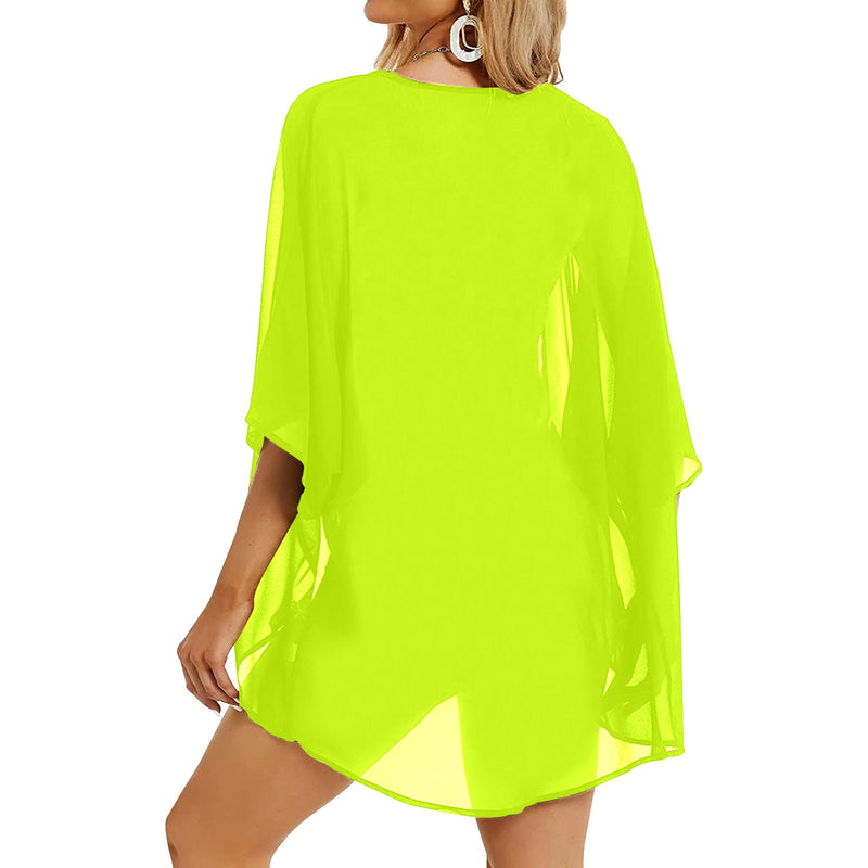 neon green print 2 Women's Kimono Chiffon Cover Up (Model H51) - Objet D'Art