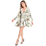 Kaleidoscope Lantern Sleeve Deep V-Neck Short Dress - Objet D'Art