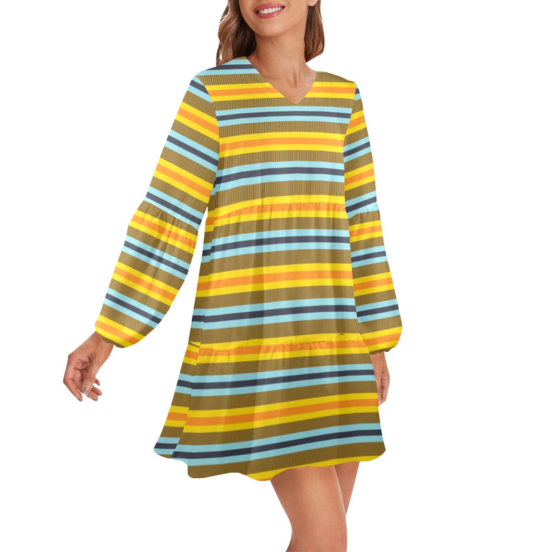 zulu nation print 2 V-Neck Loose Fit Dress (Model D66) - Objet D'Art