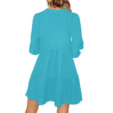 light blue fushcia microstripe print V-Neck Loose Fit Dress (Model D62) - Objet D'Art