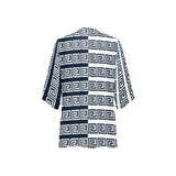 blue white greek key print 3 Women's Kimono Chiffon Cover Up (Model H51) - Objet D'Art
