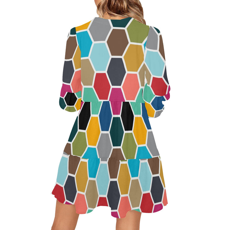 color hex print 2 V-Neck Loose Fit Dress (Model D62) - Objet D'Art