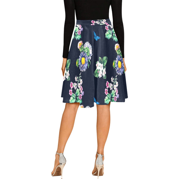 floral blue print 5 Melete Pleated Midi Skirt (Model D15) - Objet D'Art