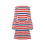 americana stars and stripes striped print 2 V-Neck Loose Fit Dress (Model D62) - Objet D'Art