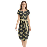 Azaleas Print Notched Neck Belted Dress - Objet D'Art