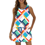 color moments print 2 All Over Print Vest Short Jumpsuit - Objet D'Art