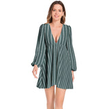 Lantern Sleeve Deep V-Neck Short Dress - Objet D'Art