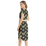 Azaleas Print Notched Neck Belted Dress - Objet D'Art