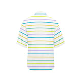 pastel accented white stripe 2 A All Over Print Hawaiian Shirt for Women (Model T58) - Objet D'Art