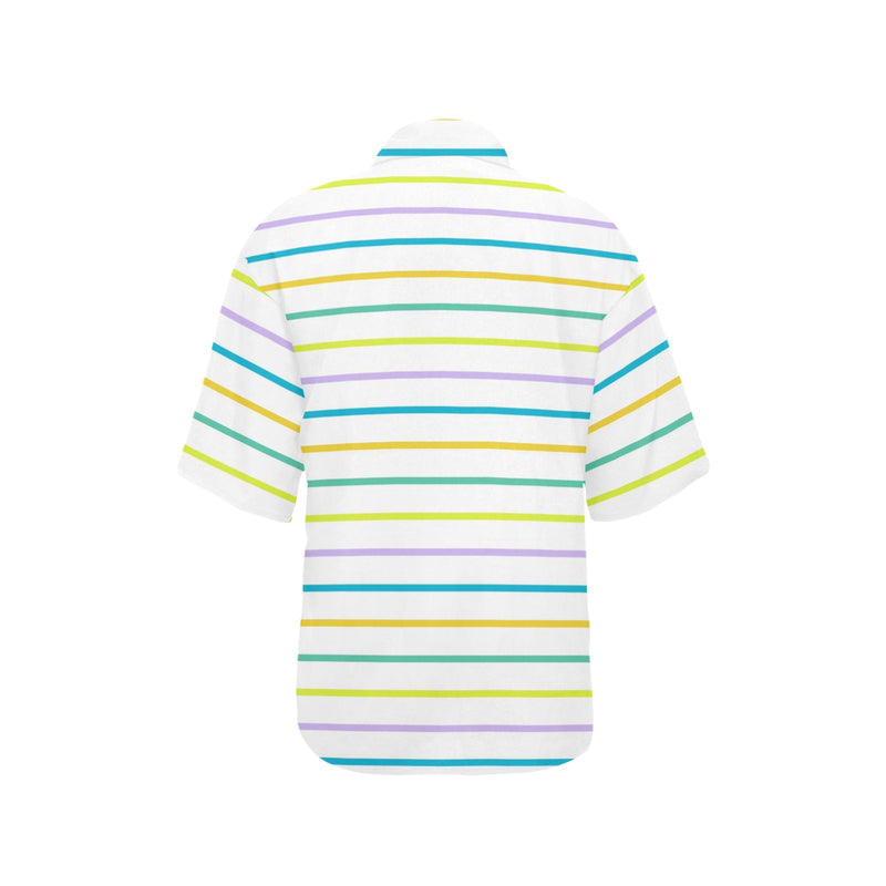 pastel accented white stripe 2 A All Over Print Hawaiian Shirt for Women (Model T58) - Objet D'Art