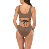 mocha solid print 2 Cross String Bikini Set (Model S29) - Objet D'Art