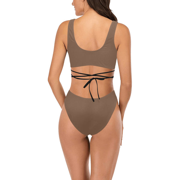 mocha solid print 2 Cross String Bikini Set (Model S29) - Objet D'Art
