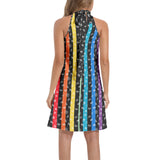 Zodiac Rainbow Tie Back Halter Neck Flared Dress - Objet D'Art