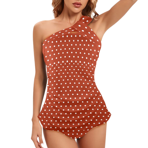 Polkadot skirt Women's One Shoulder Backless Swimsuit - Objet D'Art