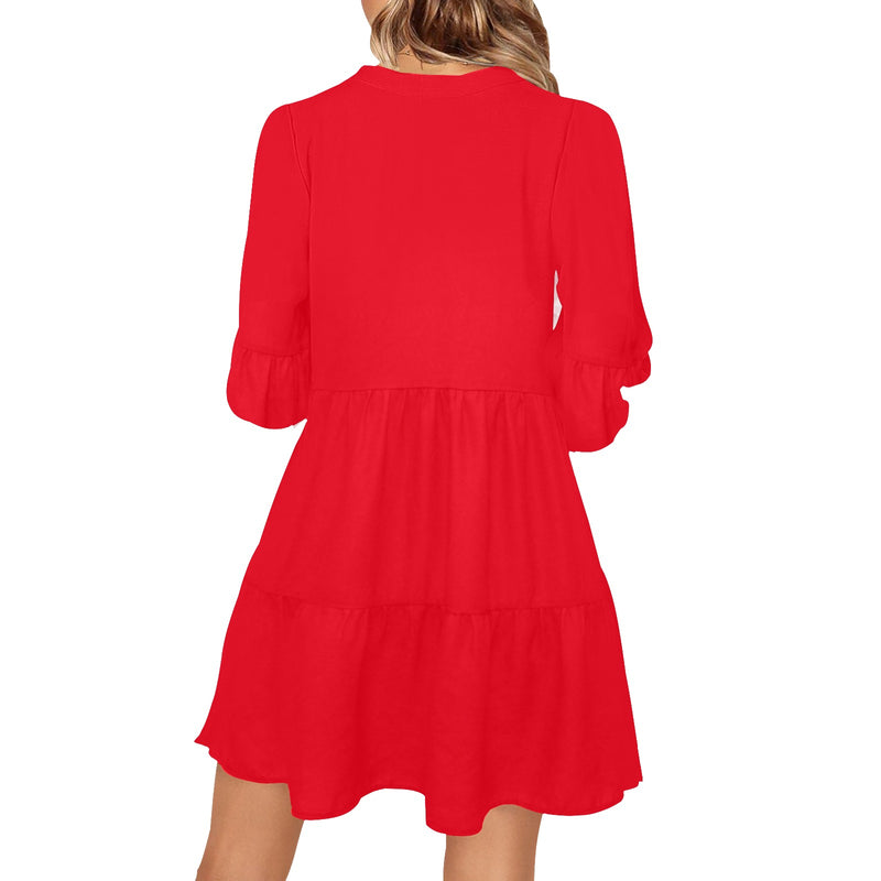 scarlet flame print 2 V-Neck Loose Fit Dress (Model D62) - Objet D'Art