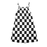 bw check print 2 Drawstring Neck Sleeveless Dress (Model D68) - Objet D'Art