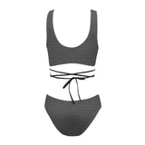 gray greek key print 2 Cross String Bikini Set (Model S29) - Objet D'Art