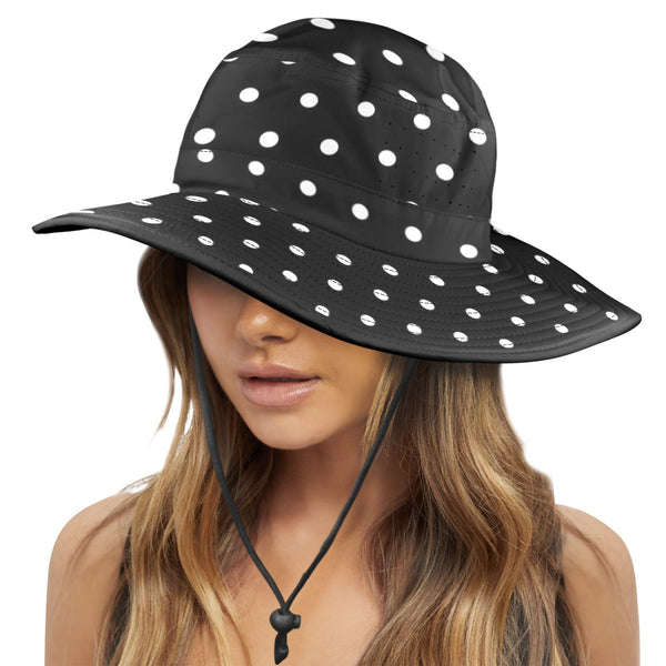 hex polkadot print black and white Wide Brim Bucket Hat - Objet D'Art