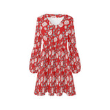 white rose red hex background print 2 V-Neck Loose Fit Dress (Model D62) - Objet D'Art