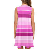 fuchsia bands print Sleeveless A-Line Pocket Dress (Model D57) - Objet D'Art