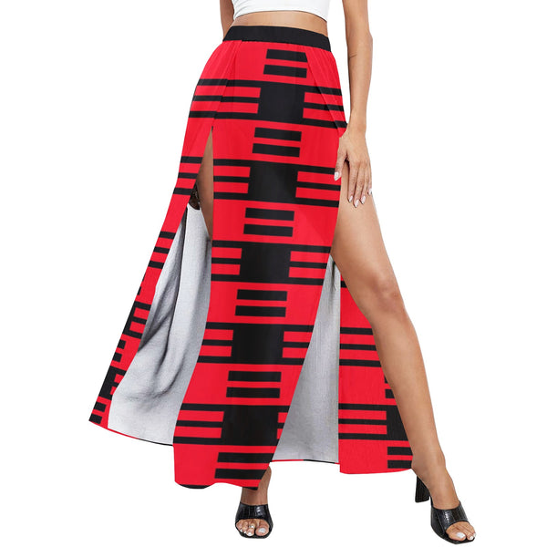 red black dashes print 2A High Slit Long Beach Dress (Model S40) - Objet D'Art