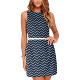 chevron dark blue print 2 Eos Women's Sleeveless Dress (Model D01) - Objet D'Art