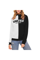 Black and White United High Neck Pullover Hoodie for Women - Objet D'Art