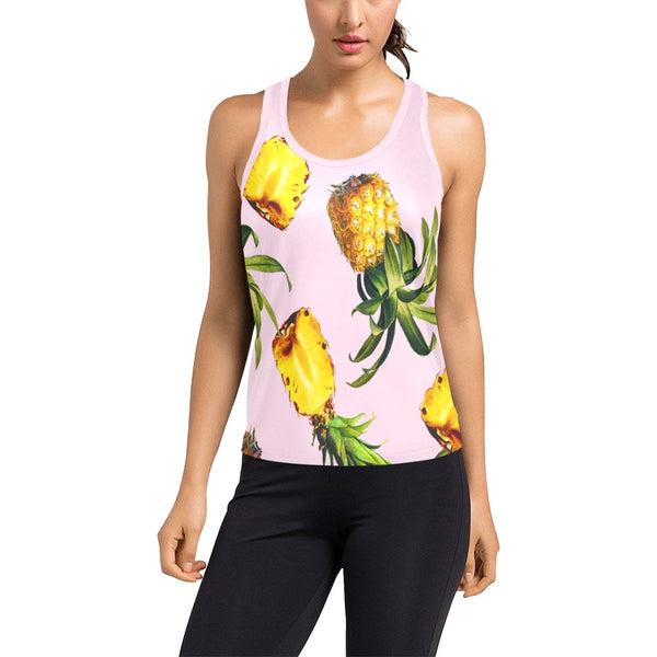 pink pineapple print 2B Women's Racerback Tank Top (Model T60) - Objet D'Art