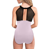 light pink 9k Women's High Neck Plunge Mesh Ruched Swimsuit (S43) - Objet D'Art