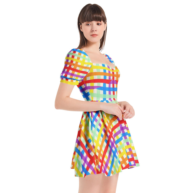 Puff Sleeve Sweetheart Neck Short Dress - Objet D'Art