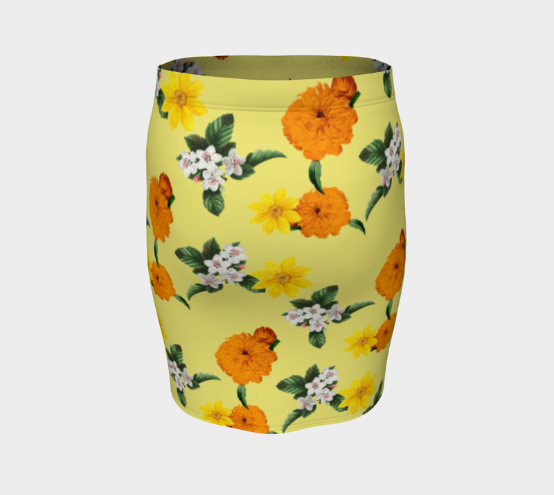 Pale Yellow Floral Fitted Skirt - Objet D'Art